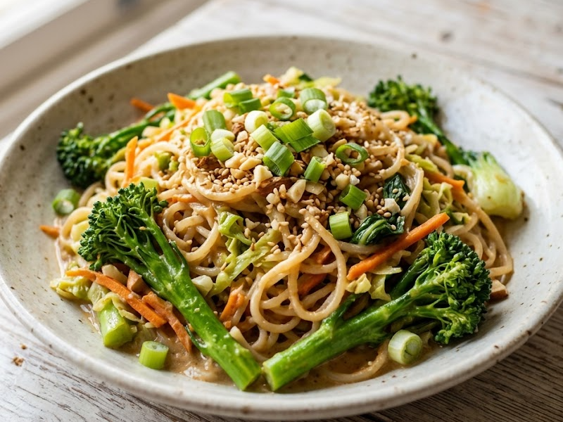 Shirataki Noodles with Almond Butter Sauce (Vegan + Gluten-free)