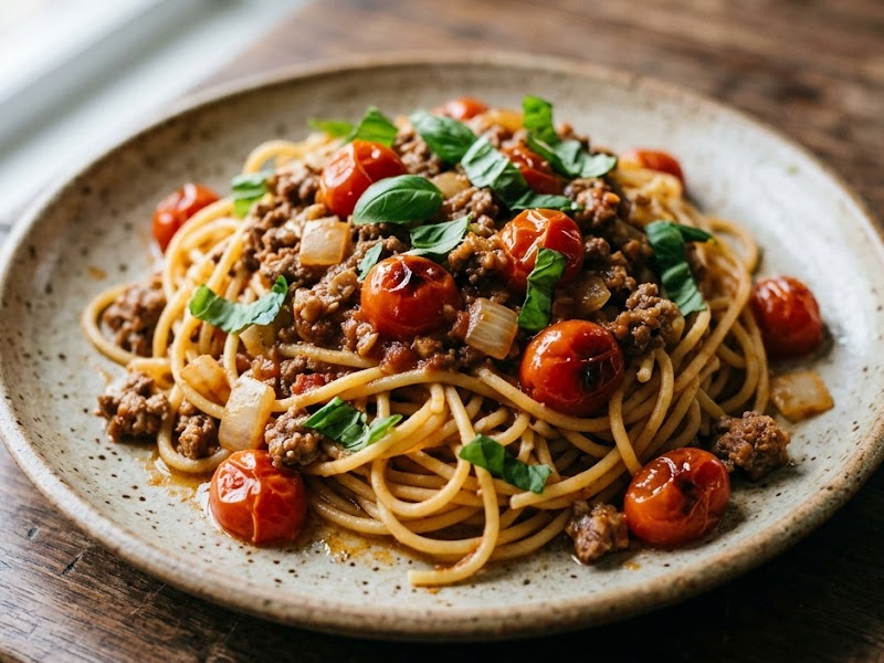 Spaghetti Bolognaise with Cherry Tomatoes
