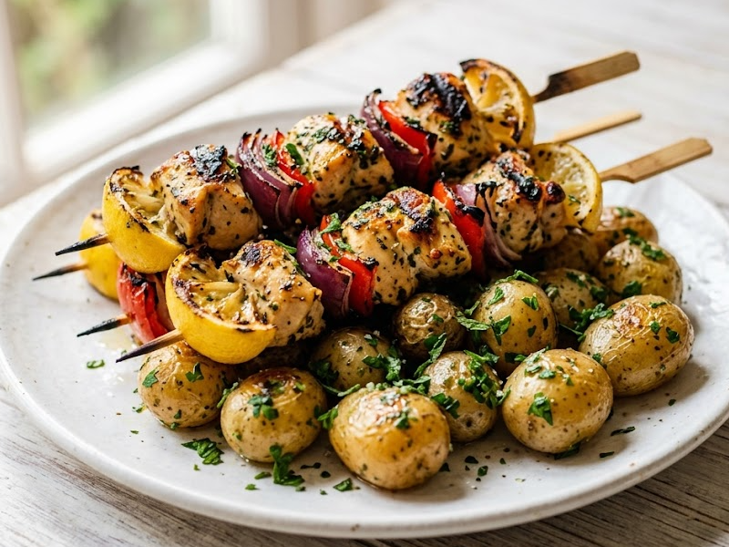 Herbed chicken skewers