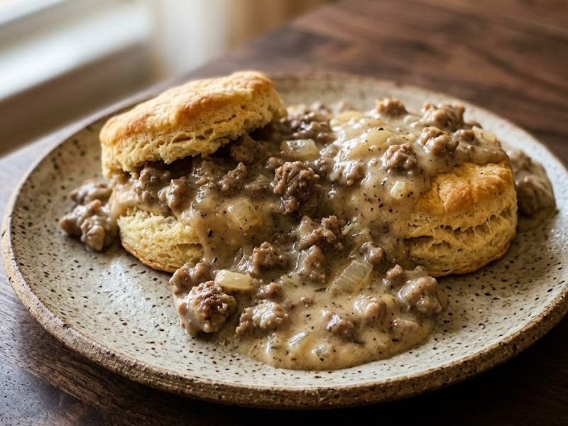 Home-Style Sausage Gravy and Biscuits