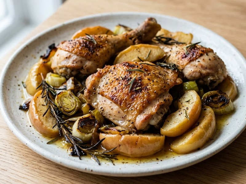 Roasted Chicken, Apples, and Leeks