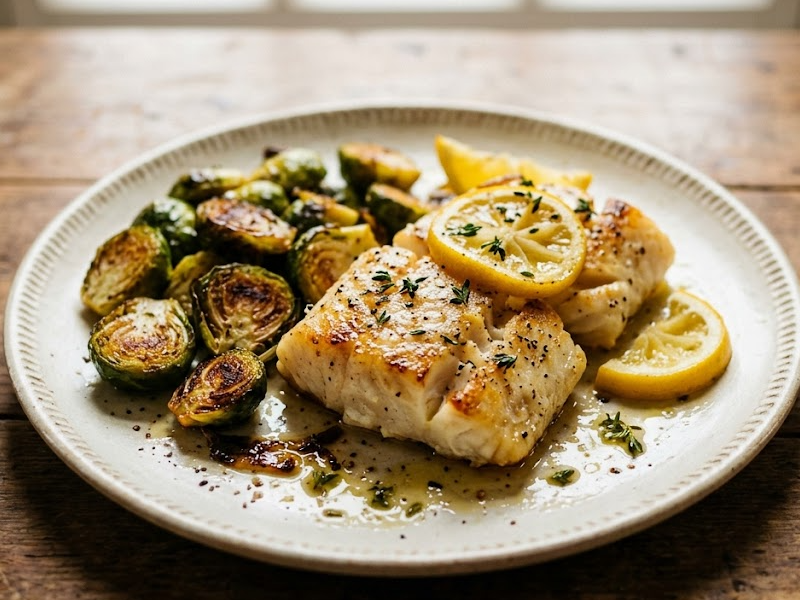 Lemony Roasted Cod with Brussels Sprouts