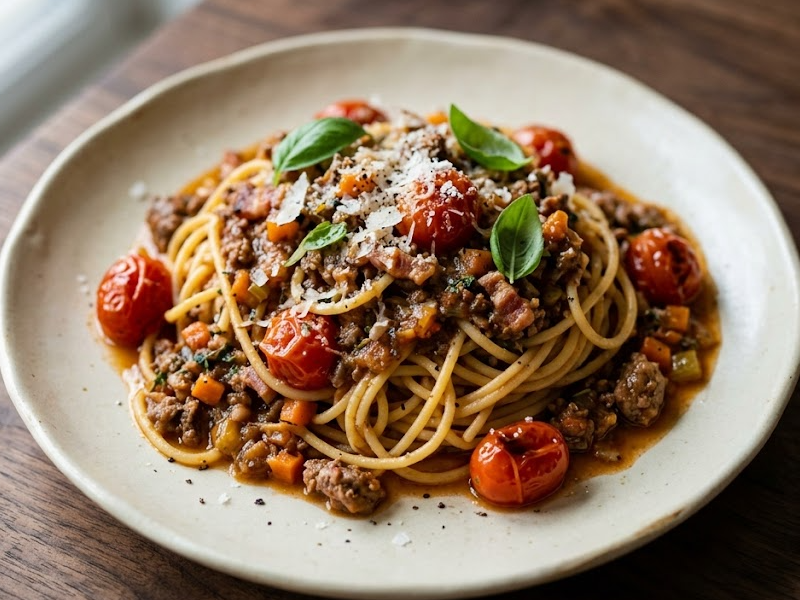 Spaghetti Bolognese with Cherry Tomatoes