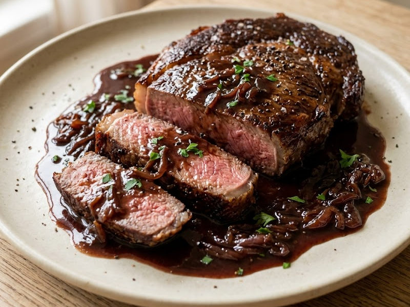 Steak with Red Wine Pan Sauce