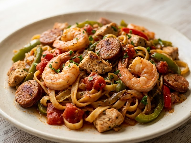 Restaurant Style Fettuccini Jambalaya