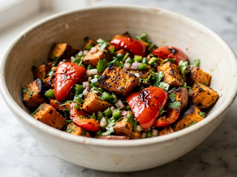Grilled Sweet Potato and Red Pepper Salad