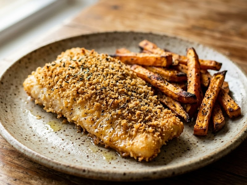 Crispy Cod Recipe with Sweet Potato Fries