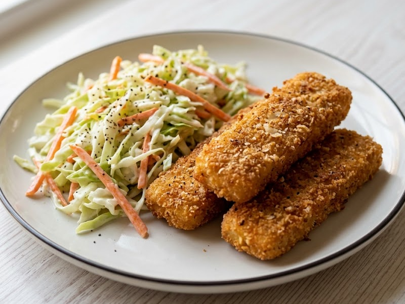 Crispy Fish Sticks With Coleslaw