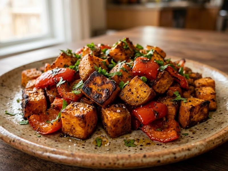 Grilled Sweet Potato and Bell Pepper Toss