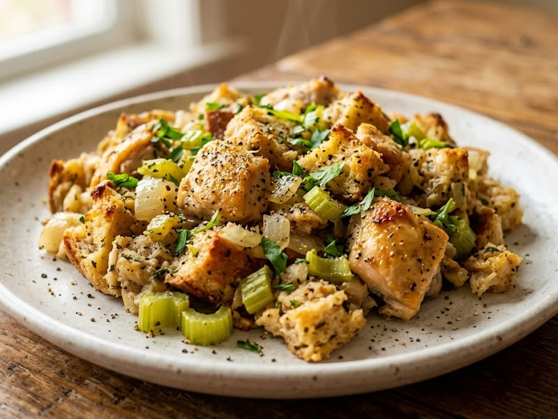 Celery Herb Stuffing and Savory Chicken