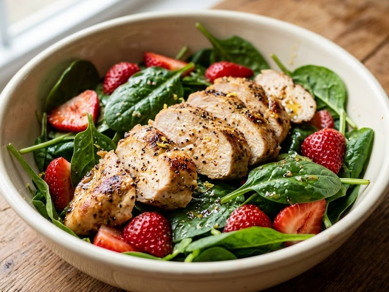 Lemon Pepper Spinach Salad with Chicken
