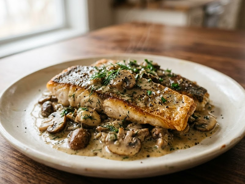 Pickerel with Lemon Mushroom Sauce