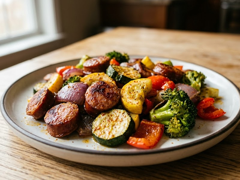 Keto Sheet Pan Sausage and Veggies