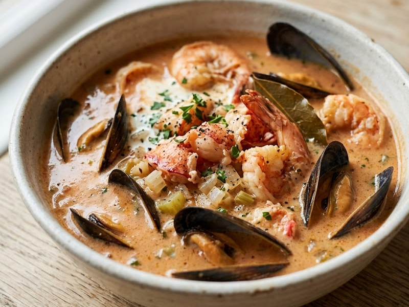 Creamy Seafood Bisque with Lobster and Shrimp