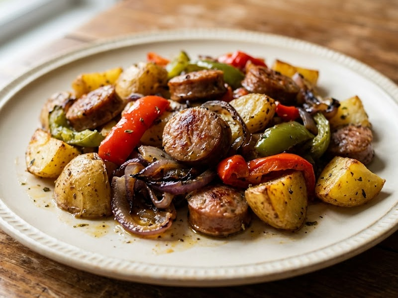 Sausage, Peppers, Onions, and Potato Bake