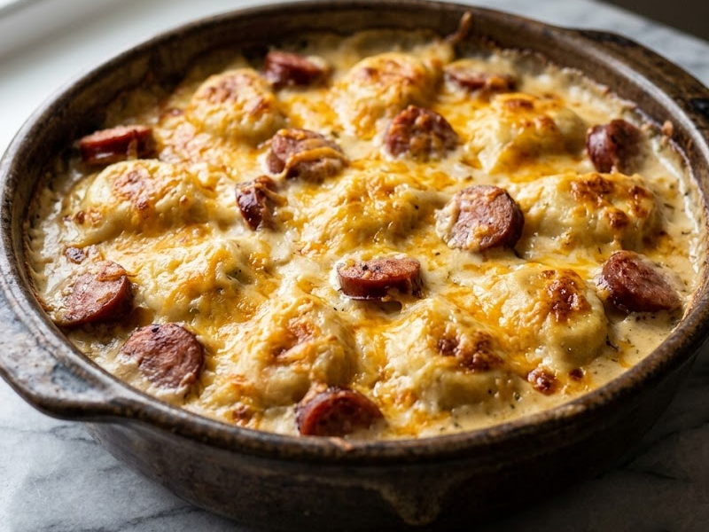 Crock Pot Pierogi Casserole with Kielbasa 🍲🥔